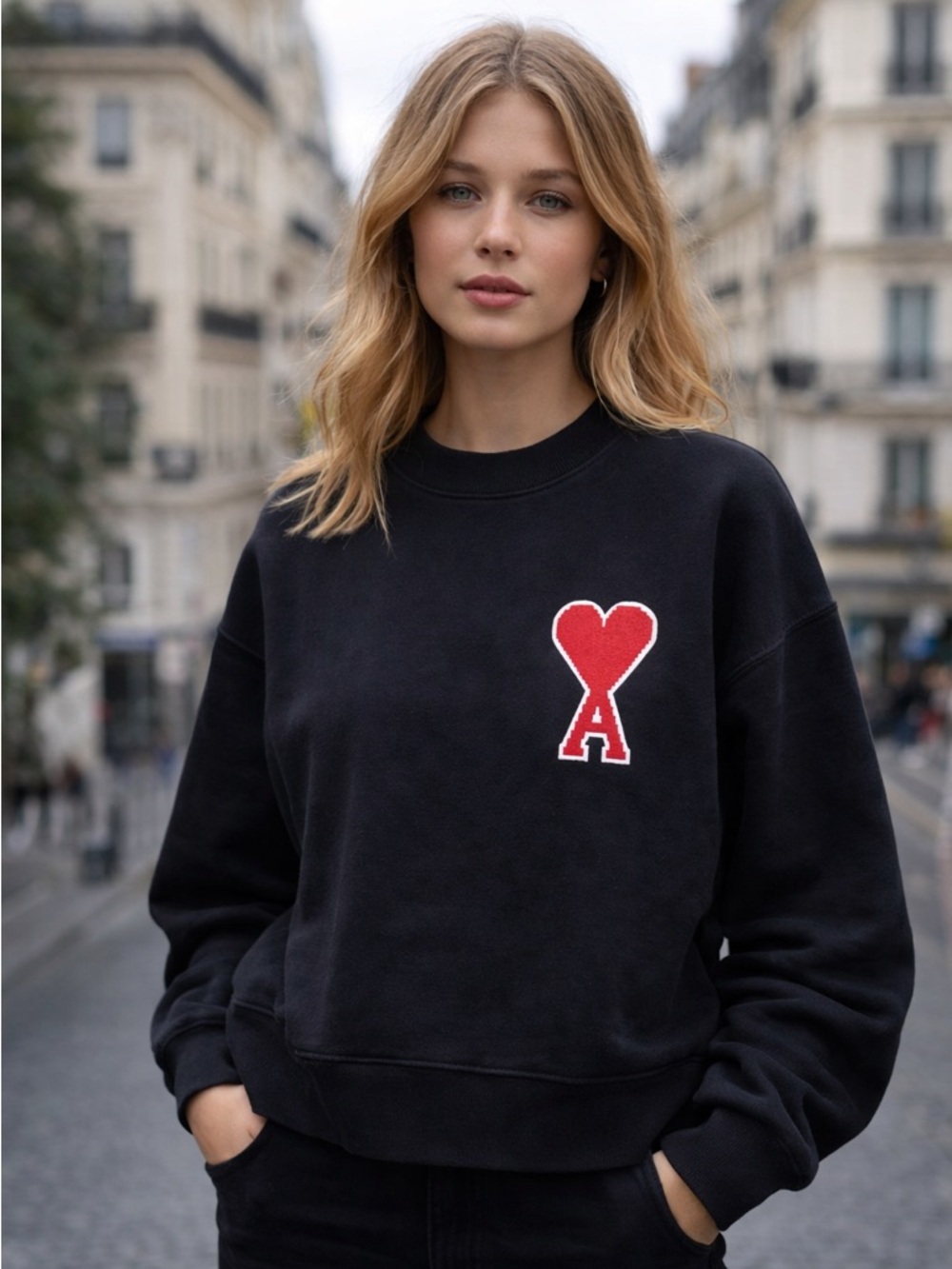 Authentic AMI Paris Ami De Coeur Heavyweight Fleece Sweatshirt Black M /L unisex